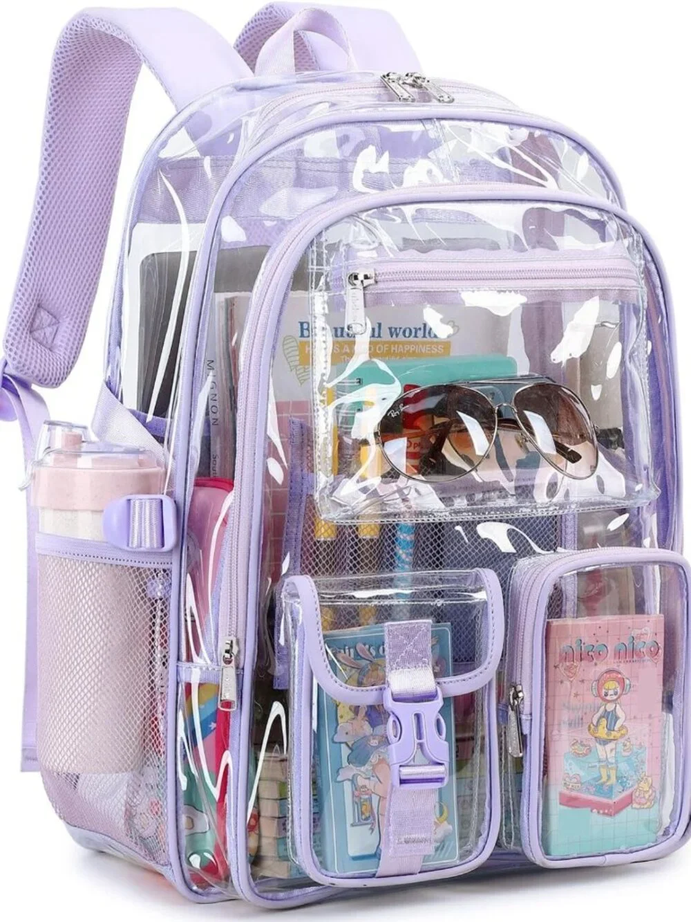 Large Clear Backpack for Girls & Women - Heavy Duty Transparent School Bookbag